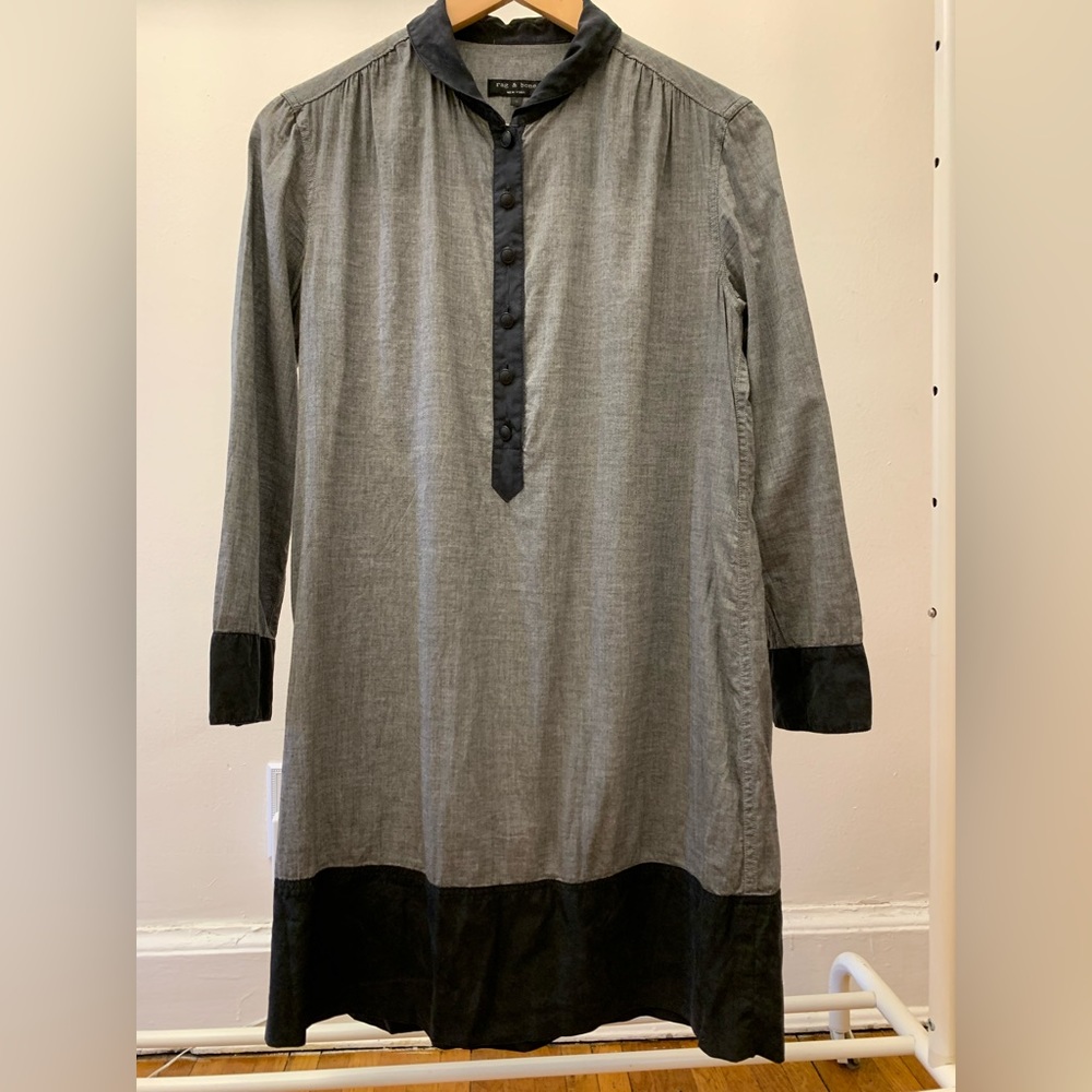 Rag & Bone Knee Length Shirt Dress with Silk Details.